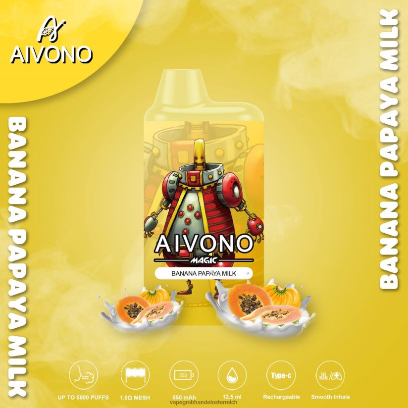 Aivono AIM MAGIC 5800 Mundbox-Zigarette Bananen-Papaya-Milch - F0TZ6894 Vape Großhändler