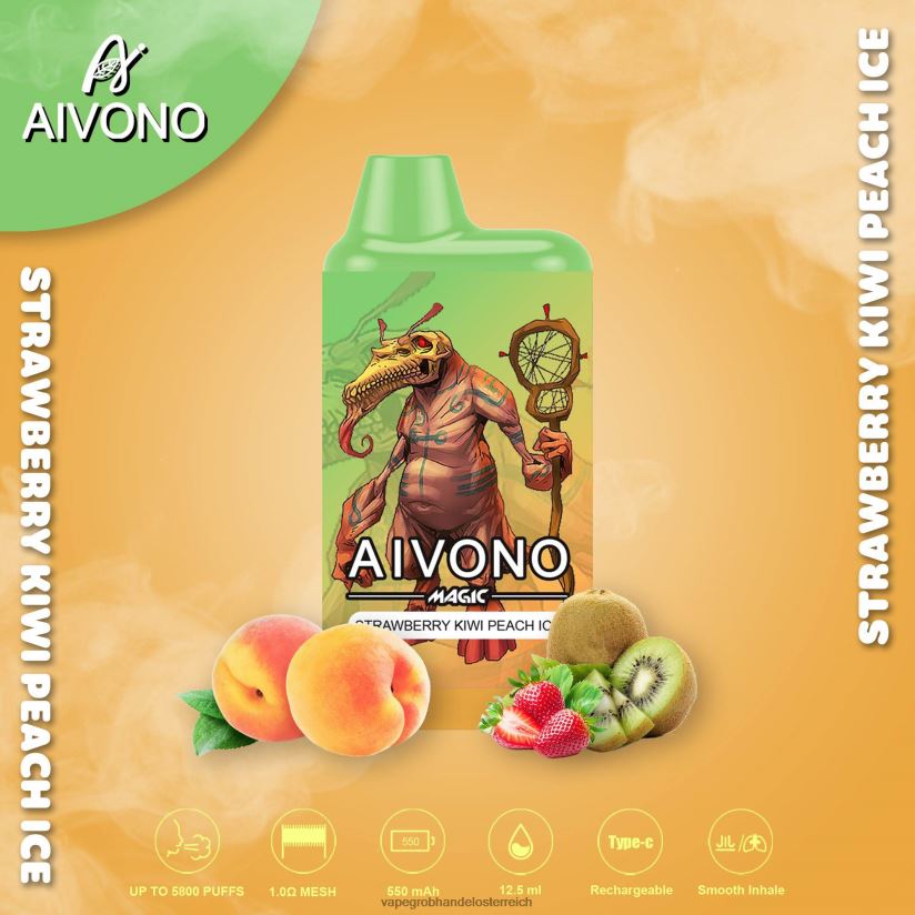 Aivono AIM MAGIC 5800 Mundbox-Zigarette Erdbeer-Kiwi-Pfirsich-Eis - F0TZ6896 Vape Österreich Preis