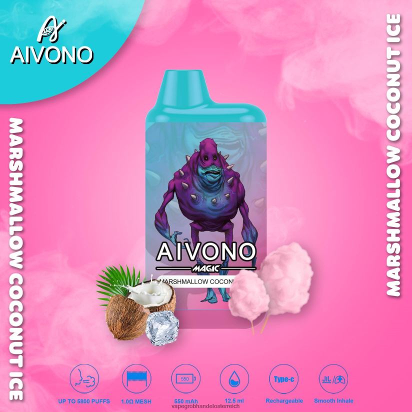 Aivono AIM MAGIC 5800 Mundbox-Zigarette Marshmallow-Kokos-Eis - F0TZ6895 Einweg Vape Österreich