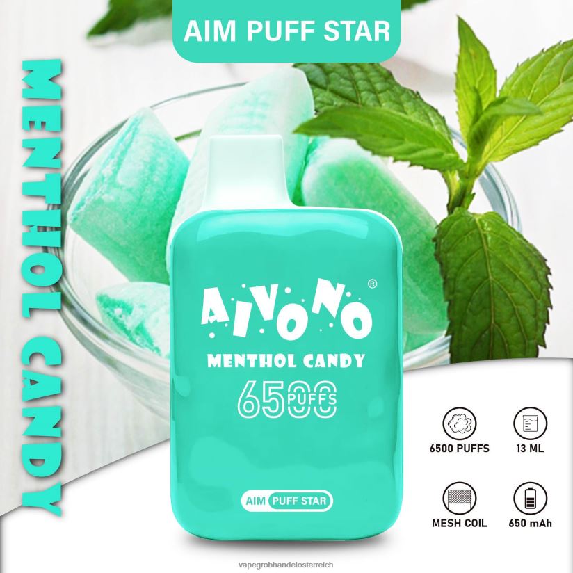 Aivono AIM PUFF STAR 6500 Menthol-Bonbons - F0TZ68295 Einweg Vape Österreich