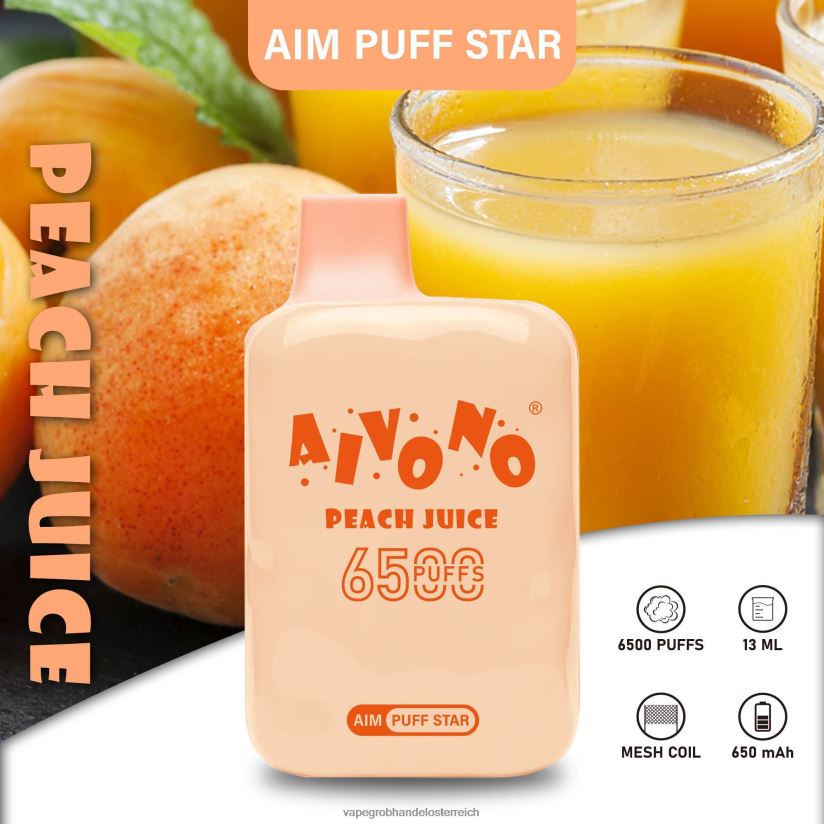 Aivono AIM PUFF STAR 6500 Pfirsichsaft - F0TZ68289 Vape Großhandel Österreich