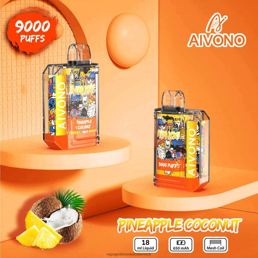 Aivono AIM XXL 9000 Mundaufkleber transparent Ananas-Kokosnuss - F0TZ6852 Vape Kaufen Graz