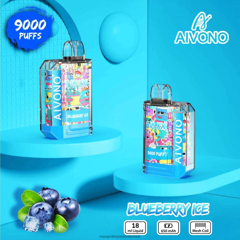 Aivono AIM XXL 9000 Mundaufkleber transparent Blaubeereis - F0TZ6850 Vape Großhandel Preise