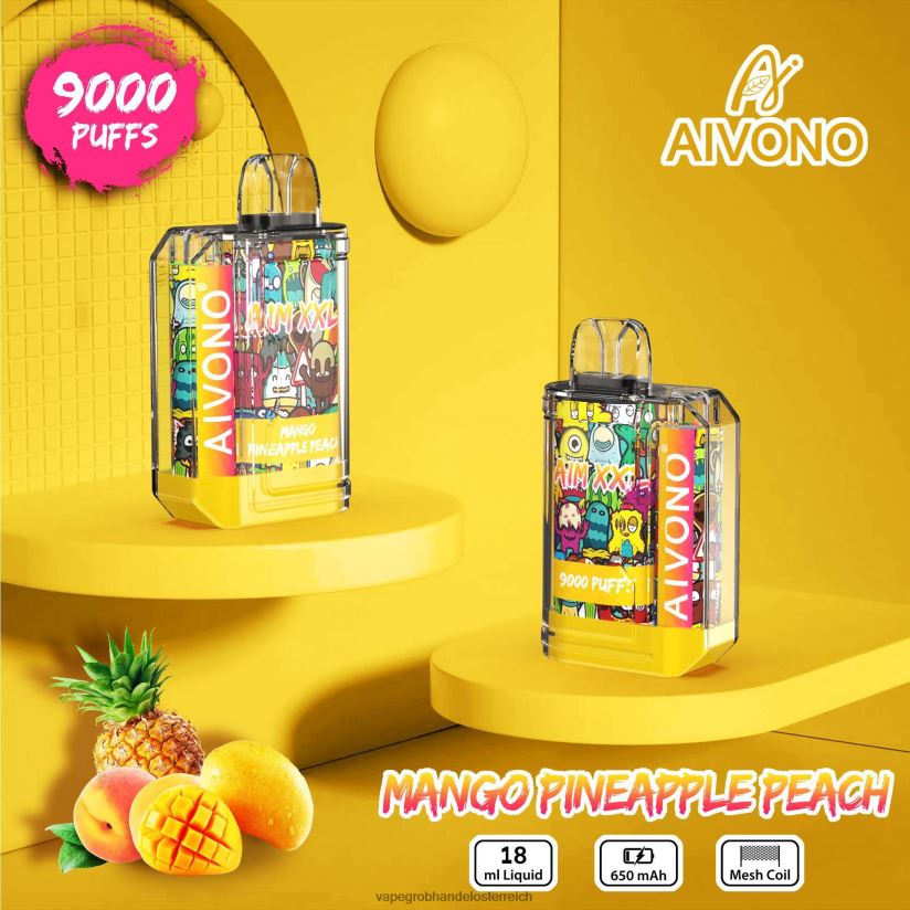 Aivono AIM XXL 9000 Mundaufkleber transparent Mango-Ananas-Pfirsich - F0TZ6849 Vape Großhandel Österreich