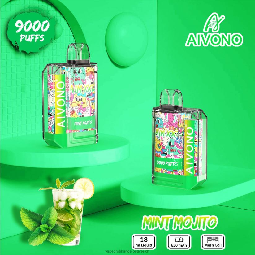 Aivono AIM XXL 9000 Mundaufkleber transparent Minz-Mojito - F0TZ6855 Einweg Vape Österreich