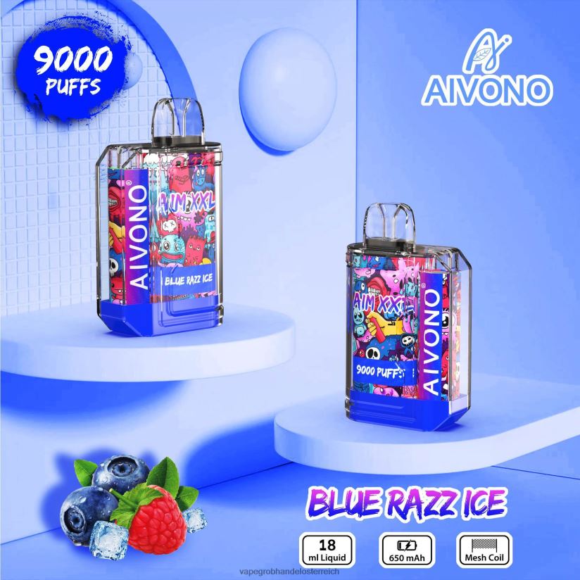 Aivono AIM XXL 9000 Mundaufkleber transparent blaues Razz-Eis - F0TZ6854 Vape Großhändler