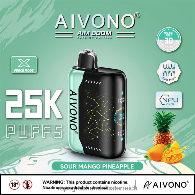 Aivono AIM BOOM 25000 saure Mango-Ananas - F0TZ68351 Einweg Vape Österreich