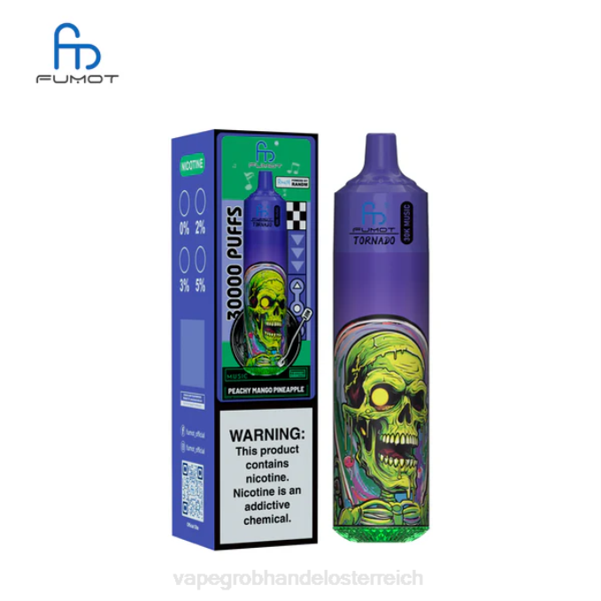 Vape Wien 8ZB021 pfirsichfarbene Mango-Ananas Fumot Tornado 30.000 Musik