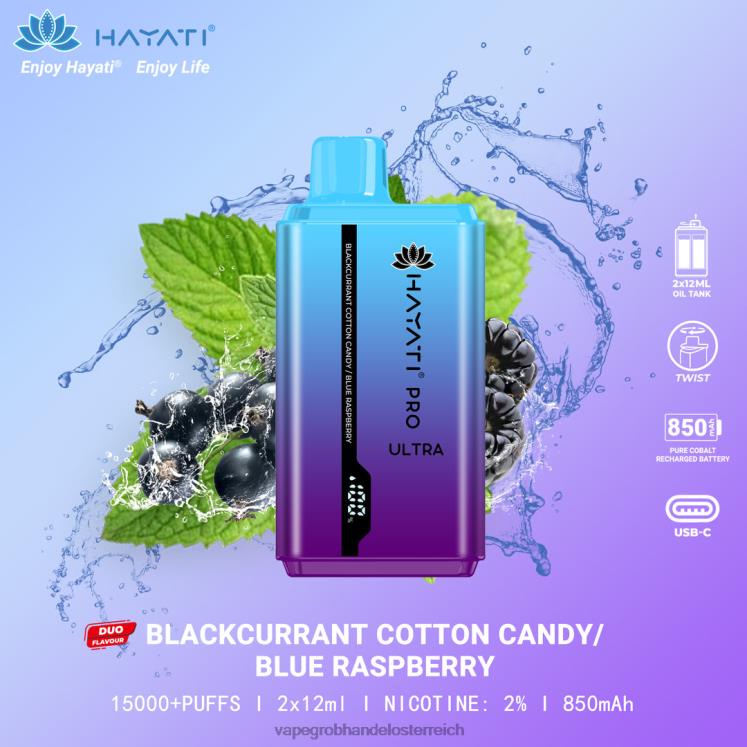 Vape Großhandel Österreich schwarze Johannisbeere, Zuckerwatte/blaue Himbeere 4FVXR221 Hayati Pro Ultra