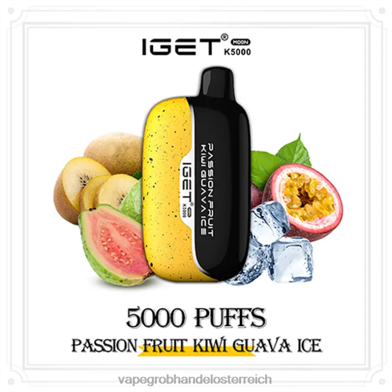 Vape Großhandel Preise P68LF2 Passionsfrucht-Kiwi-Guaven-Eis IGET Moon k5000