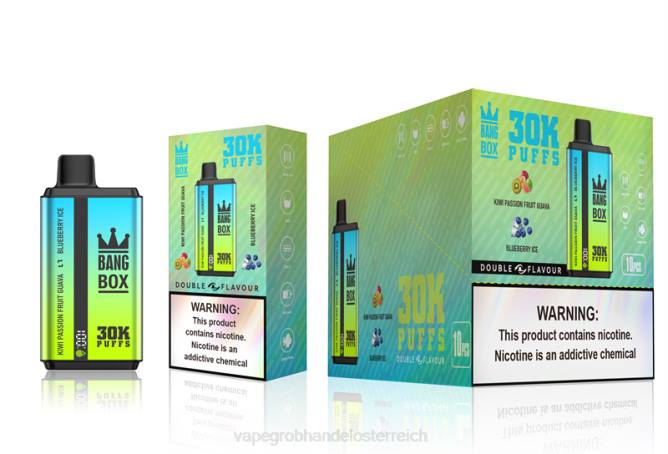 Bang Box 30.000 Züge, zwei Geschmacksrichtungen NT2865 - Einweg Vape Österreich Kiwi, Passionsfrucht, Guave und Blaubeereis