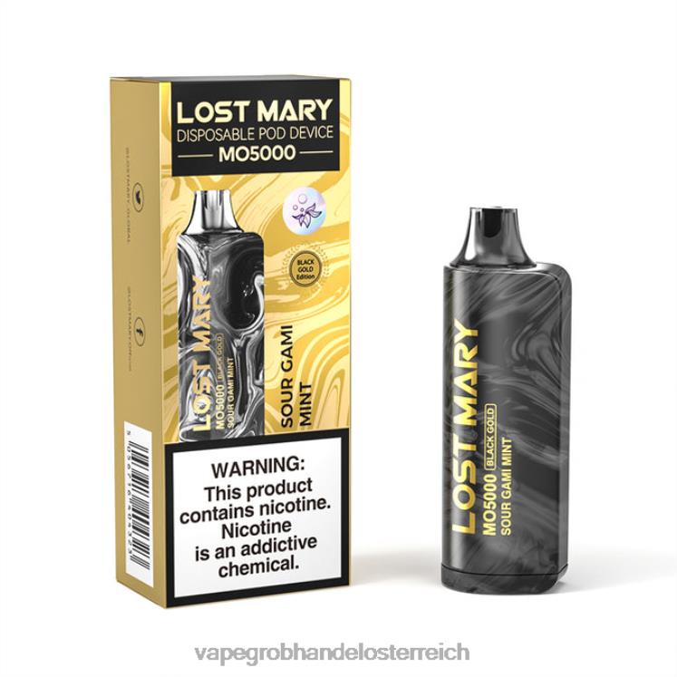 Vape Großhändler saure Gami-Minze 4FVXR346 LOST MARY MO5000 Schwarzgold 10ml