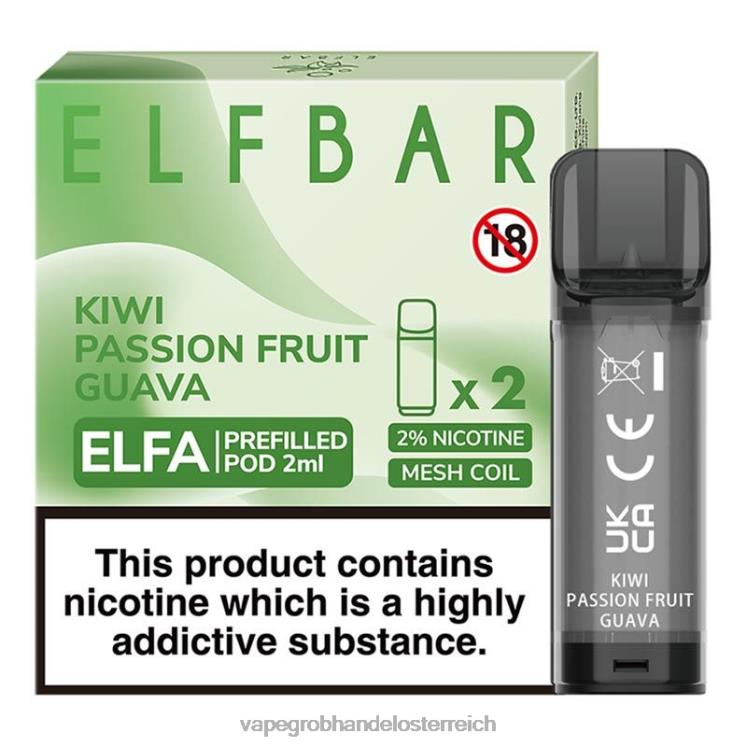 Vape Großhändler Kiwi, Passionsfrucht, Guave 4FVXR326 ELFBAR Elfa vorgefüllte Kapsel – 2 ml – 20 mg (2er-Pack)