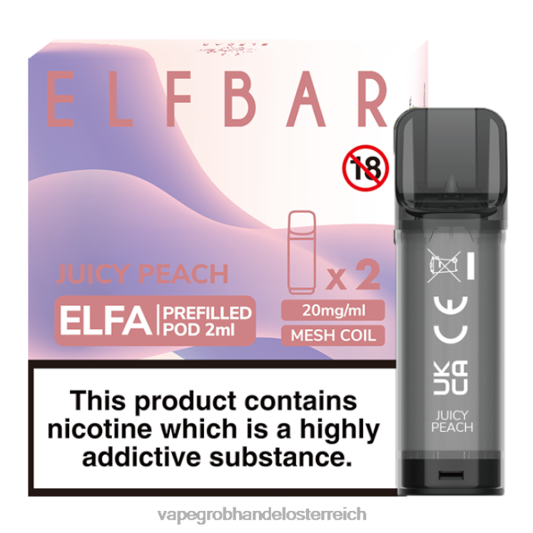 Vape Großhandel Preise saftiger Pfirsich 4FVXR332 ELFBAR Elfa vorgefüllte Kapsel – 2 ml – 20 mg (2er-Pack)